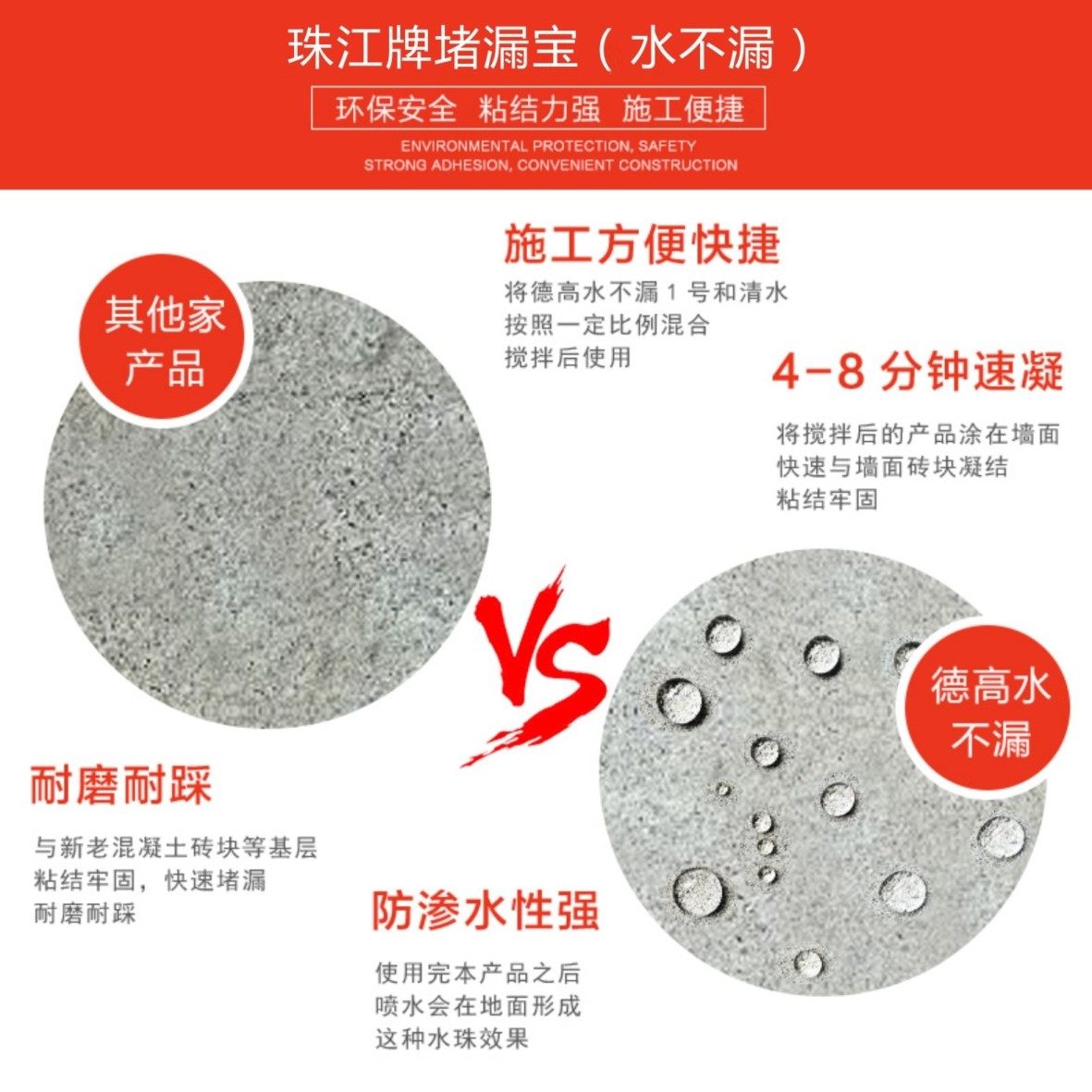 珠江牌珠江防水水不漏堵漏王补漏灵防水胶快干白水泥卫生间漏水速干高强度速凝型图3