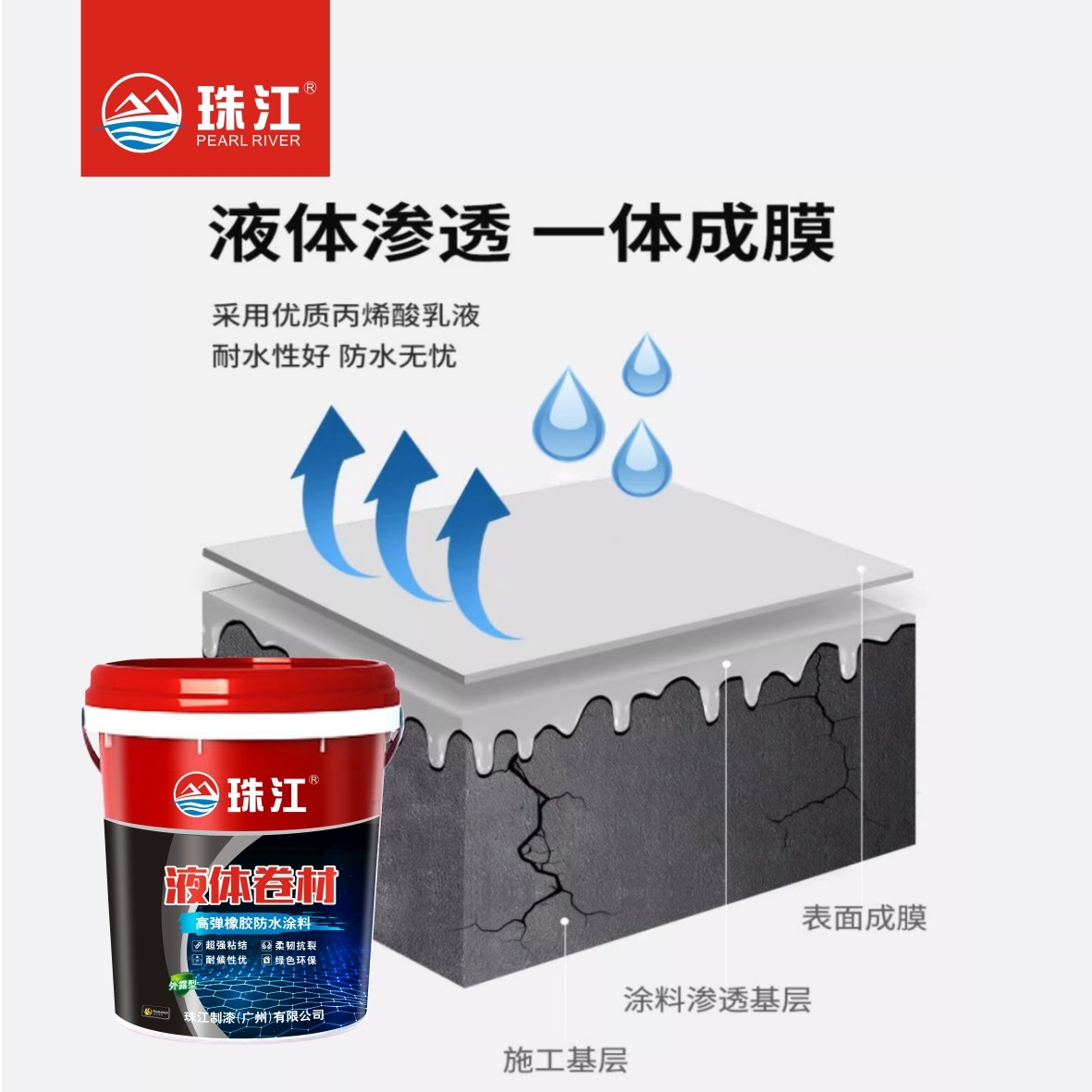 珠江牌液体卷材防水涂料广东珠江制漆油漆涂料屋顶防水补漏涂料卷材楼顶房顶堵漏王平房裂缝漏水防漏胶液体材料图2