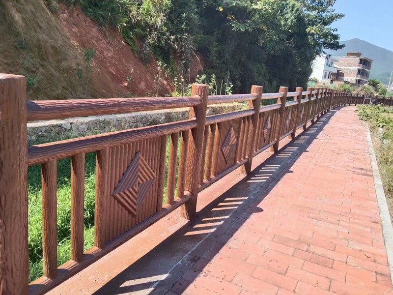混凝土仿树皮栏杆护栏 四川仁马水泥仿木纹栏杆花箱地板图4